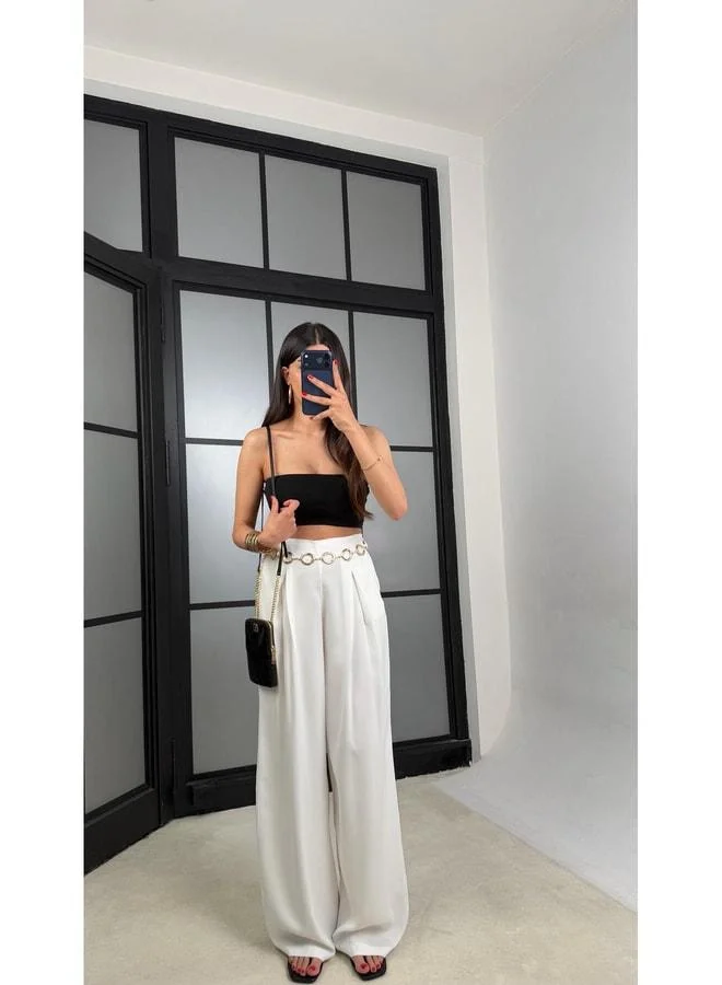 Gaus Ekru Gold Chain Belt Equivalent Tencel Pants GAUS-01556.