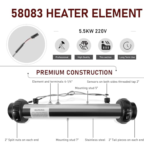 Bzsunway Replacement for Balboa 58083 Hot Tub Heater Element 25-175-1010 VS M7 Spa Heater Assembly, 5.5KW, 220V Suitable for Balboa BP, VS, and EL2001 Control Systems - Image 2