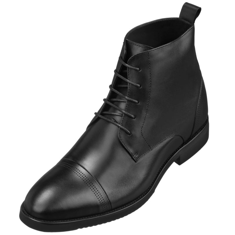 CALTO Mens Invisible Height Increasing Elevator Shoes Black Premium Leather Laceup CapToe Dress Boots 28 Inches Taller K28003 Size 65 DM US