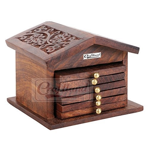 Craftland Wooden Handcrafted (Carved) hut Shaped Coaster Set of 6 for Kitchen/Dining Table Decorative Item for Table/Home - Image 2
