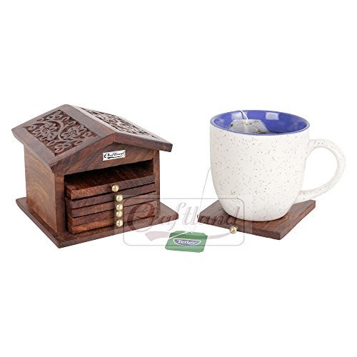 Craftland Wooden Handcrafted (Carved) hut Shaped Coaster Set of 6 for Kitchen/Dining Table Decorative Item for Table/Home - Image 4