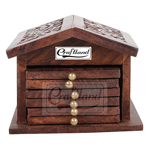 Craftland Wooden Handcrafted (Carved) hut Shaped Coaster Set of 6 for Kitchen/Dining Table Decorative Item for Table/Home - Image 3
