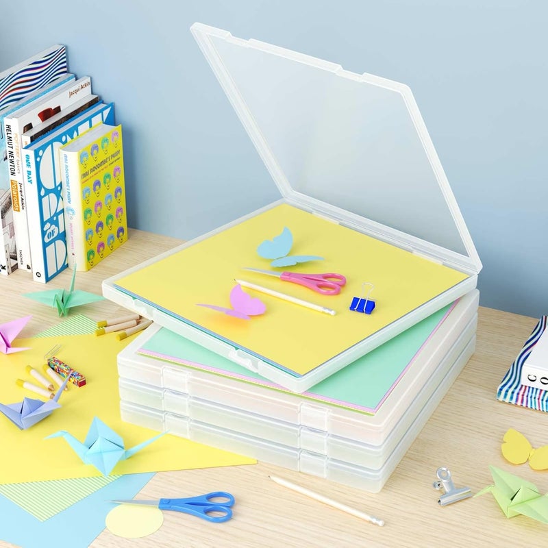 Denkee 12 x 12 Paper Storage, 6 Pack Scrapbook Storage Box for 12" x 12" Paper, Plastic Portable Project Case, Slim Cardstock Craft Paper Protector Box (12.4 x 12.8 x 1.1 in) - Image 3