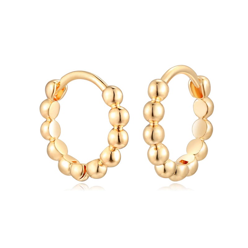 MYEARS Women Beaded Earrings Gold Huggie Hoop 14K Gold Plated Small Simple Hypoallergenic Everyday Jewelry - Image 1