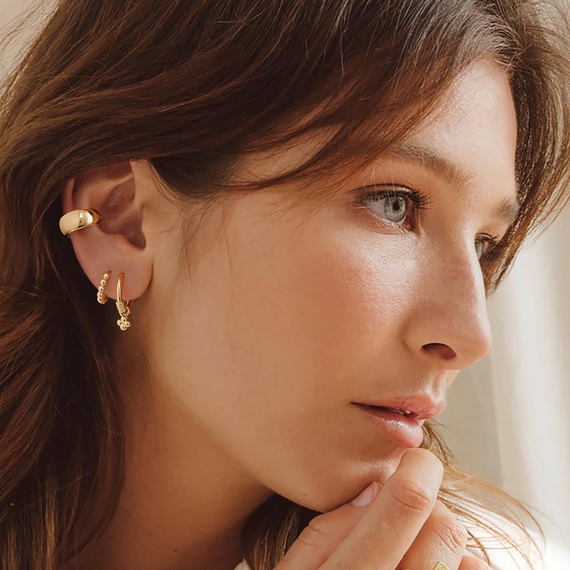 MYEARS Women Beaded Earrings Gold Huggie Hoop 14K Gold Plated Small Simple Hypoallergenic Everyday Jewelry - Image 3
