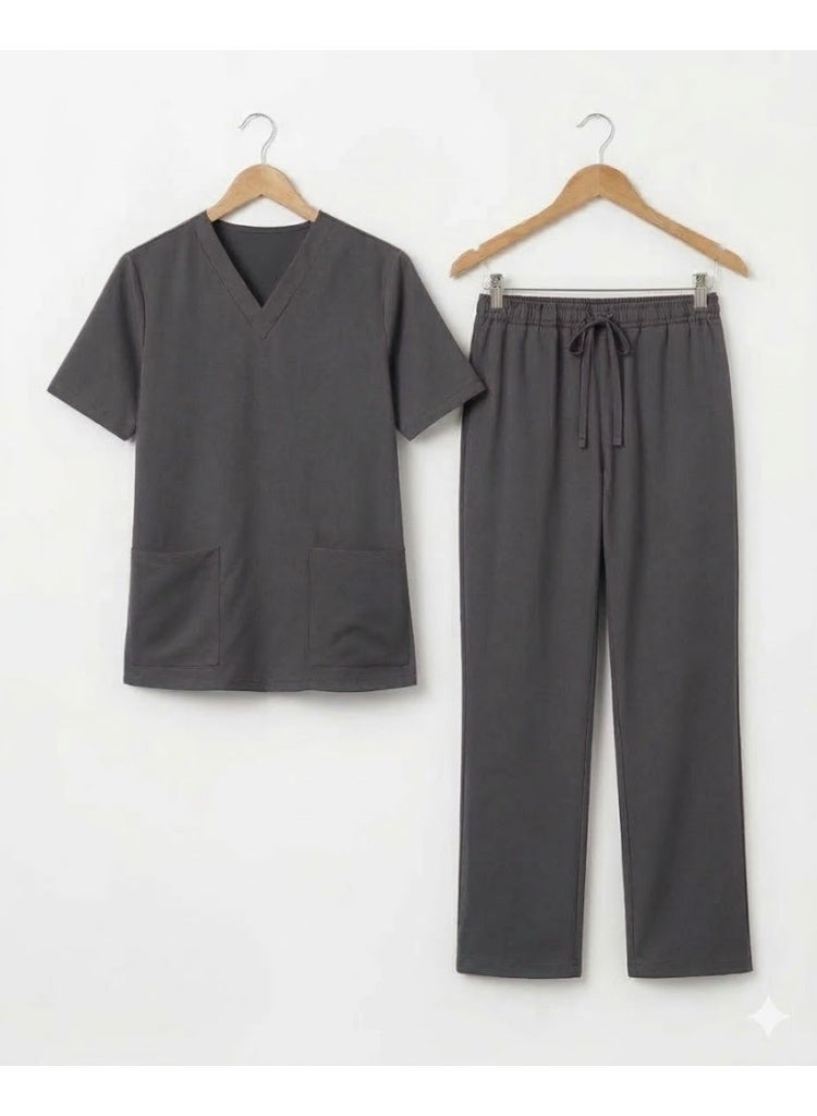 Sewtrex Fashion Scrub Suite | Stretchable Fabric  DARK GRAY  | V Neck | Without piping - Image 3