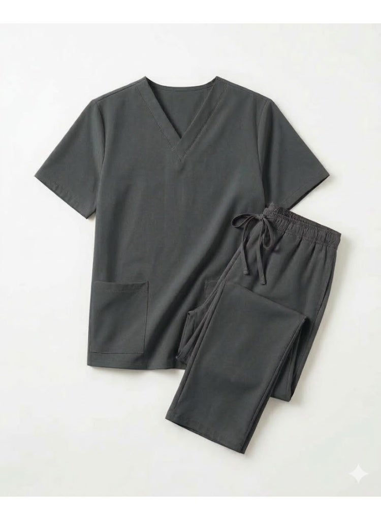 Sewtrex Fashion Scrub Suite | Stretchable Fabric  DARK GRAY  | V Neck | Without piping - Image 2
