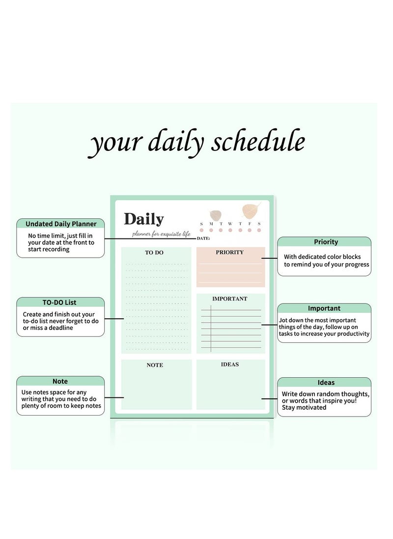 SYOSI - Daily Planner Notepad, 2Pcs To Do List Notepad Undated Note Pad, 8.4 X 6.1 Inech 52 Sheets Checklist Notepad for Work Planner, Academic Planner,  Tear-Off Sheets Planning Pad, School Supplies - Image 1