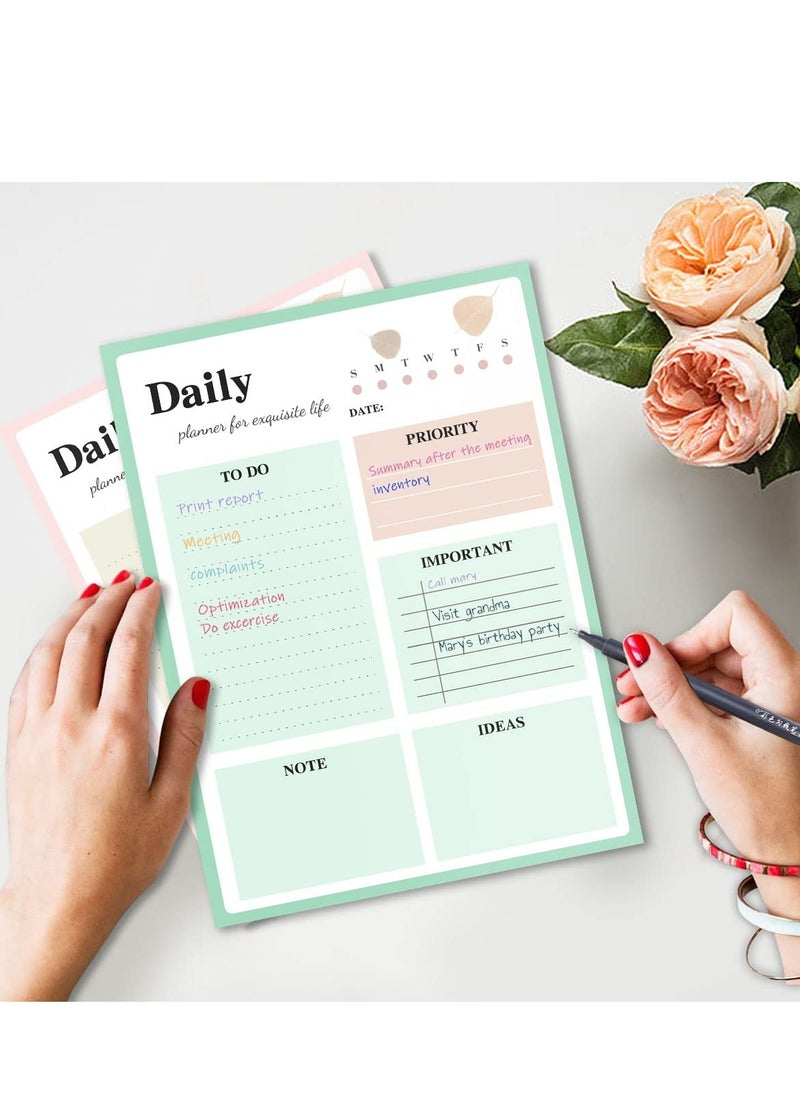 SYOSI - Daily Planner Notepad, 2Pcs To Do List Notepad Undated Note Pad, 8.4 X 6.1 Inech 52 Sheets Checklist Notepad for Work Planner, Academic Planner,  Tear-Off Sheets Planning Pad, School Supplies - Image 1
