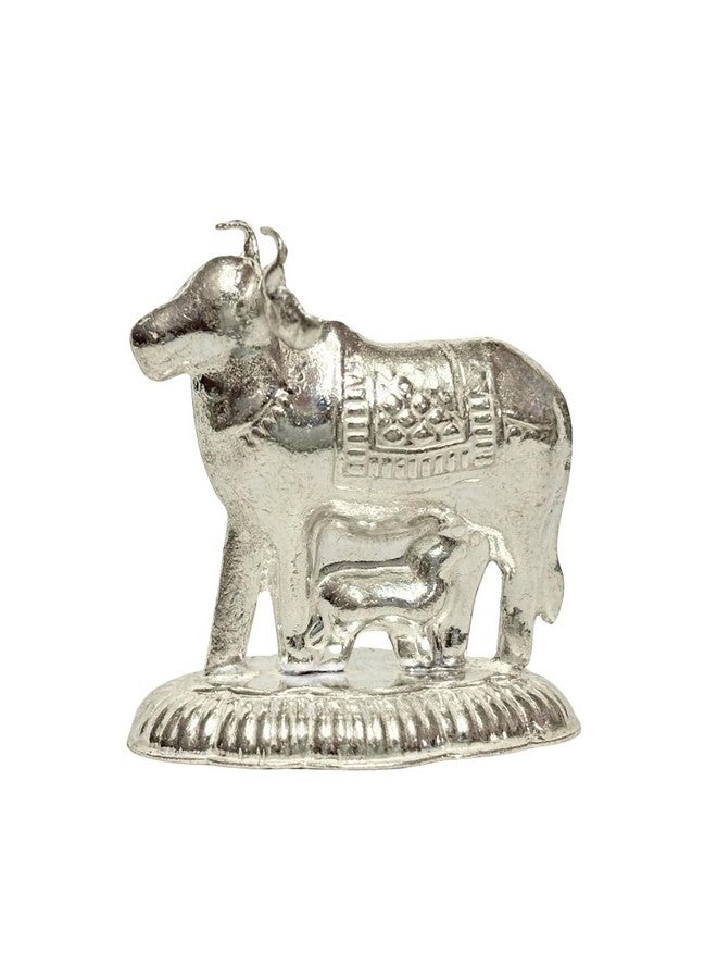 Vail Creations Vail Creation German Silver Kamdhenu Cow and Calf Idol Decoration for Pooja Room Gift Worship Office Home Decor Items | Silver Cow and Calf Statue - Image 1