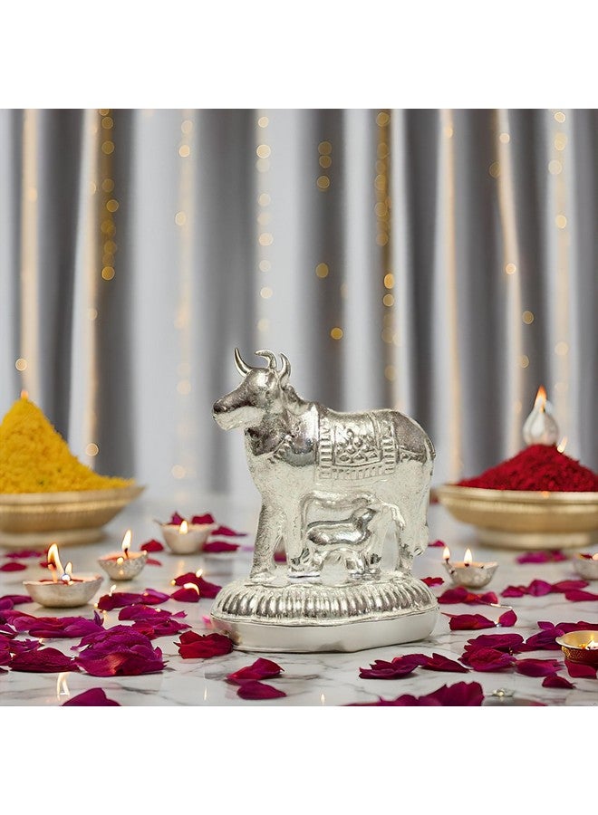 Vail Creations Vail Creation German Silver Kamdhenu Cow and Calf Idol Decoration for Pooja Room Gift Worship Office Home Decor Items | Silver Cow and Calf Statue - Image 5