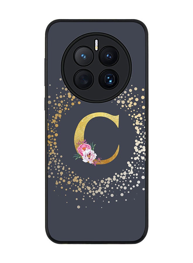 Stylizedd Rugged Black edge case for Huawei Mate 50 Slim fit Soft Case Flexible Rubber Edges TPU Gel Thin Cover - Custom Monogram Initial Letter Floral Pattern Alphabet - C (Grey) - Image 1