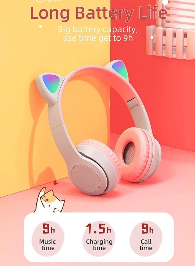 P47 Wireless Gaming Headset, Bluetooth 5.0 Cat Ear Headphones, Kids Headphones,LED Light Up Bluetooth Over Ear Headphones for Kids and Adults Wearing (Grey) - Image 3