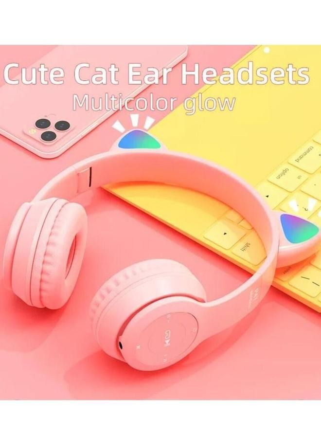 P47 Wireless Gaming Headset, Bluetooth 5.0 Cat Ear Headphones, Kids Headphones,LED Light Up Bluetooth Over Ear Headphones for Kids and Adults Wearing (Grey) - Image 4