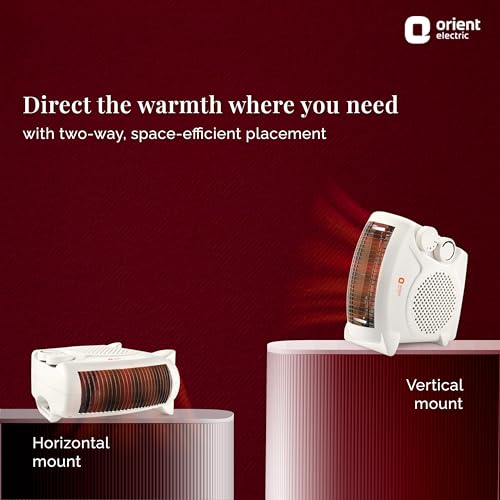 Orient Electric Areva Portable Room Heater | 2000W | Two Heating Modes | Advanced Overheat Protection | Horizontal & Vertical Mount | 1-year replacement warranty by Orient | White - Image 2