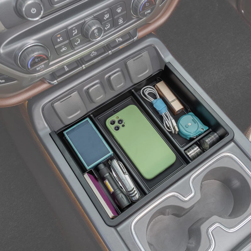 JKCOVER Center Console Organizer Compatible with Chevy SilveradoGMC Sierra 2014 2015 2016 2017 2018 150025003500HD Accessories Console Compartment Storage Tray Full Console wBucket Seats ONLY