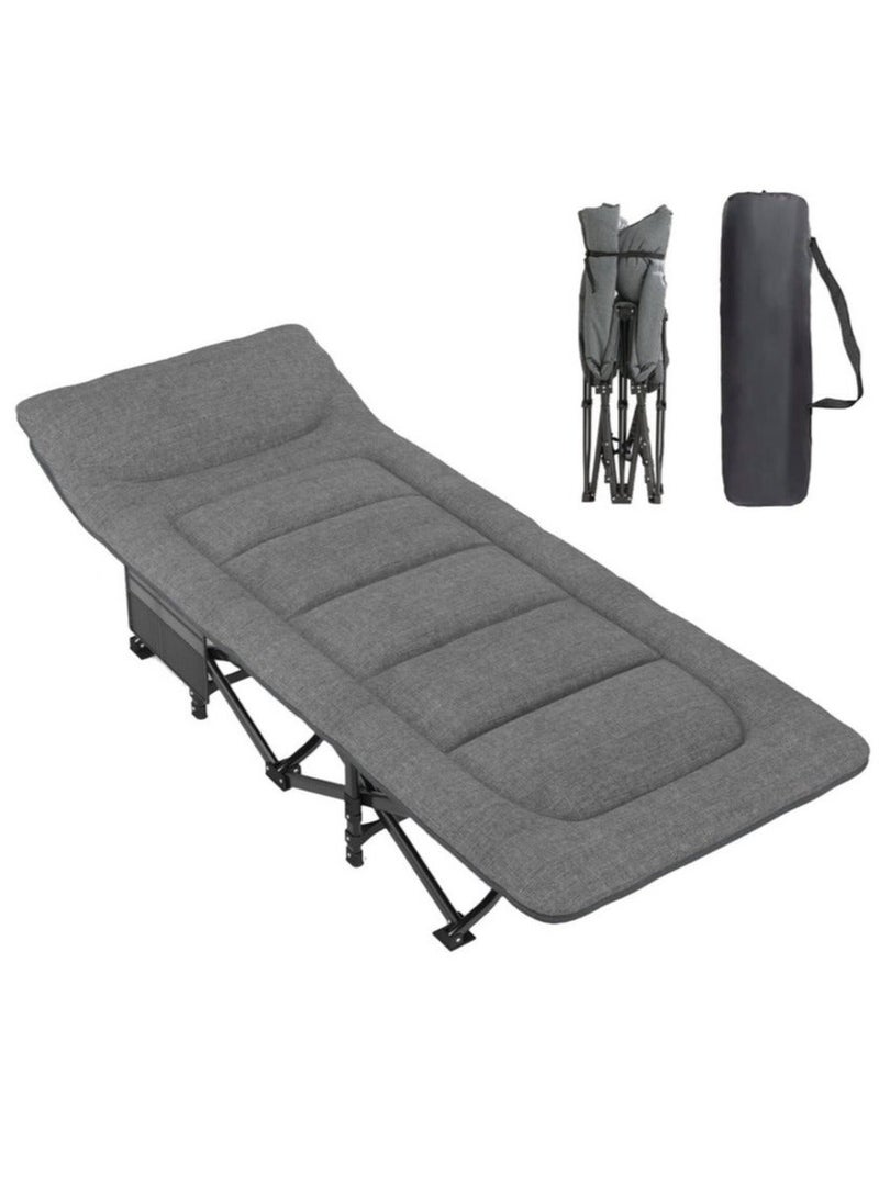 WALALLA Camping Cot for Adults with Cushion and Pillow Folding Lounge Chair Outdoor Folding Bed for Travel Office Garden Beds - Image 1