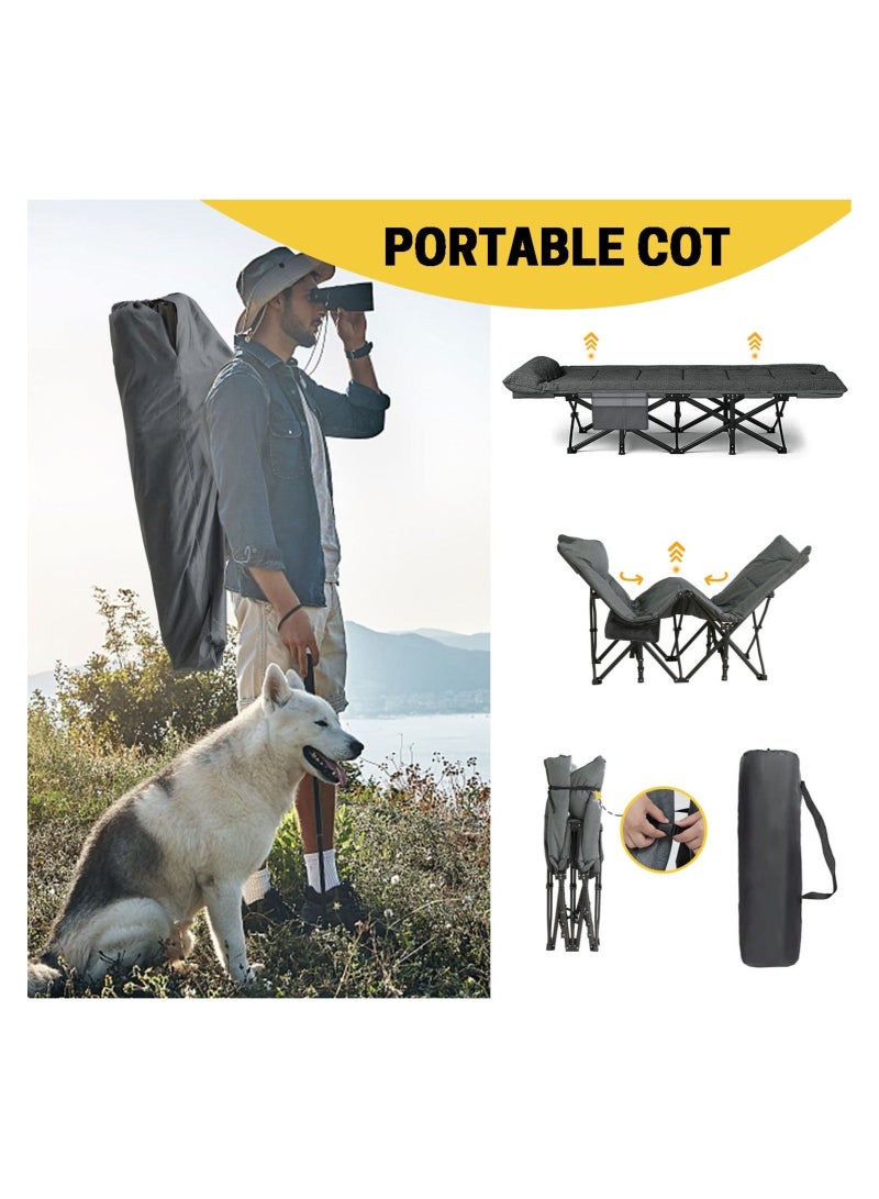 WALALLA Camping Cot for Adults with Cushion and Pillow Folding Lounge Chair Outdoor Folding Bed for Travel Office Garden Beds - Image 4