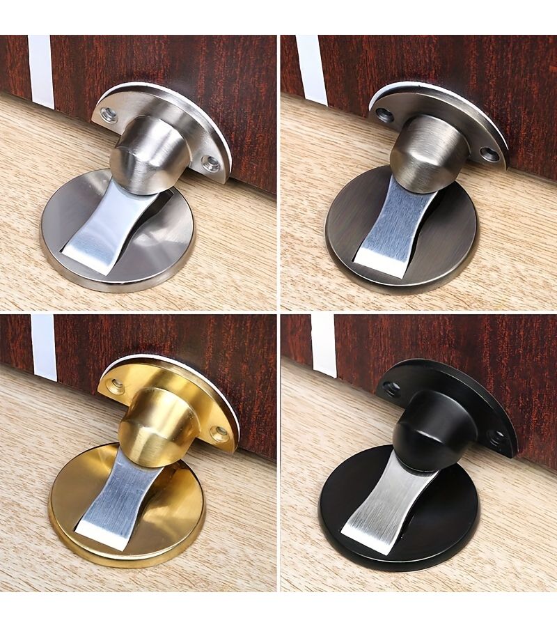 Magnetic Door Stopper In Silvery Stainless Steel With Two Installation Options - Image 1