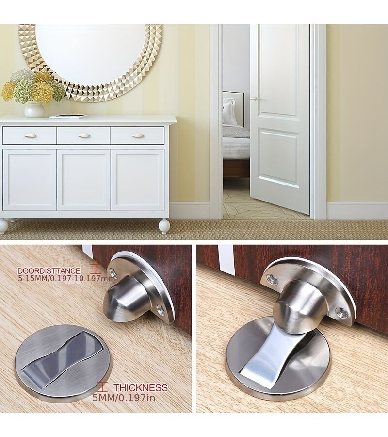 Magnetic Door Stopper In Silvery Stainless Steel With Two Installation Options - Image 3