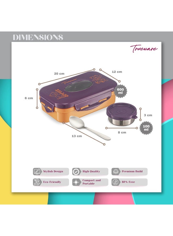 Trueware Alfa Insulated Inner Steel Thermoware BPA Free, Airtight, Food Grade, 2 Containers Lunch Box 600 ML & 150ml with spoon - Image 3