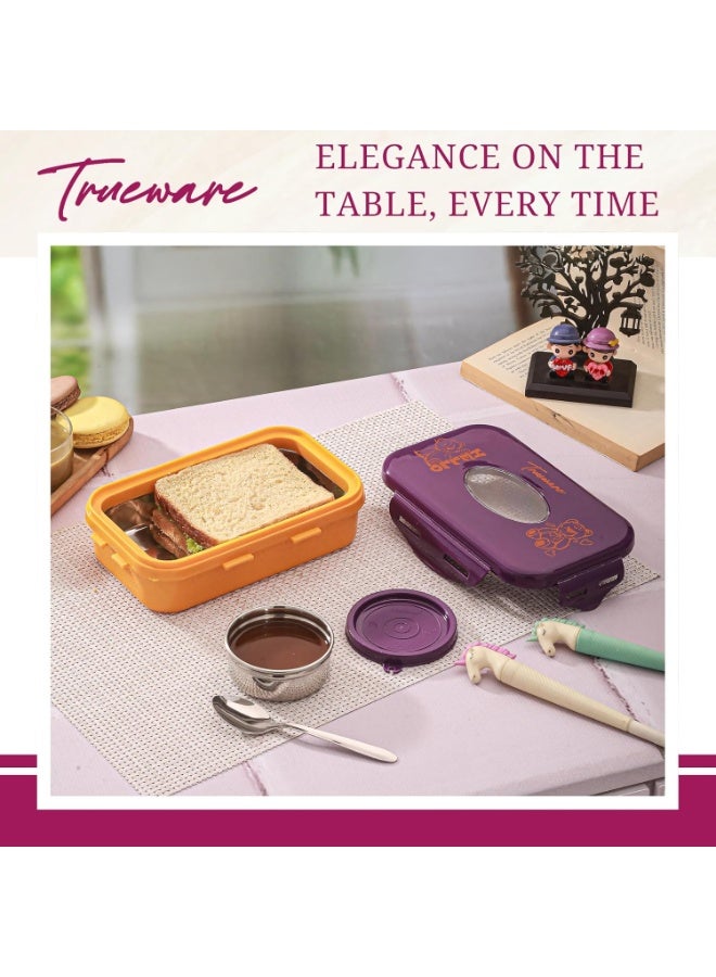Trueware Alfa Insulated Inner Steel Thermoware BPA Free, Airtight, Food Grade, 2 Containers Lunch Box 600 ML & 150ml with spoon - Image 2