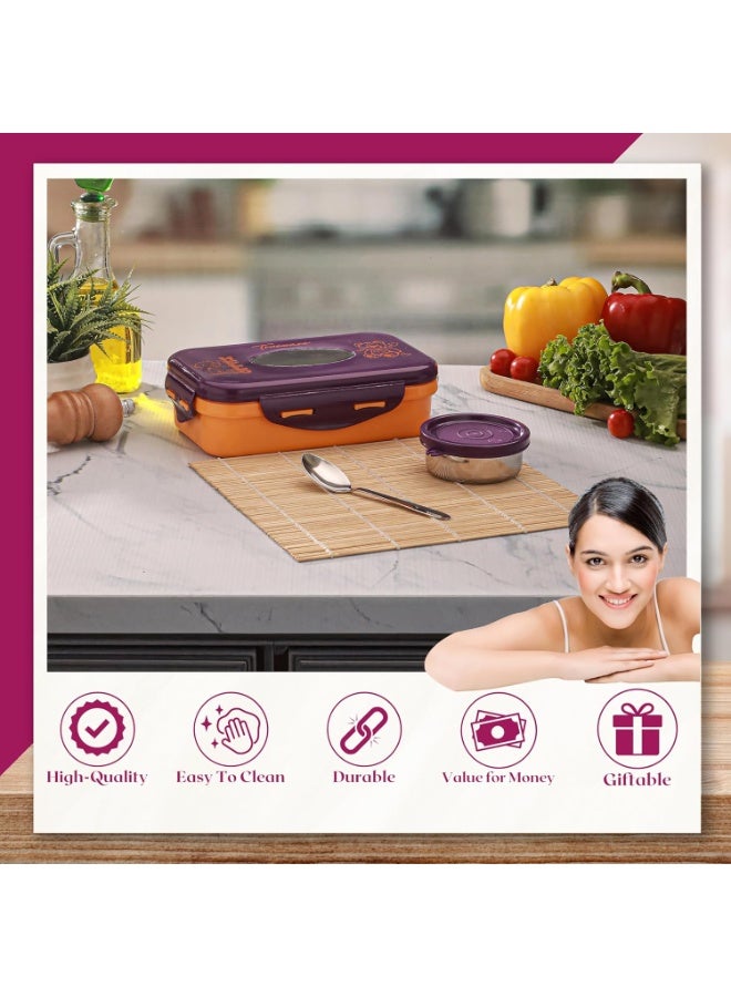 Trueware Alfa Insulated Inner Steel Thermoware BPA Free, Airtight, Food Grade, 2 Containers Lunch Box 600 ML & 150ml with spoon - Image 4