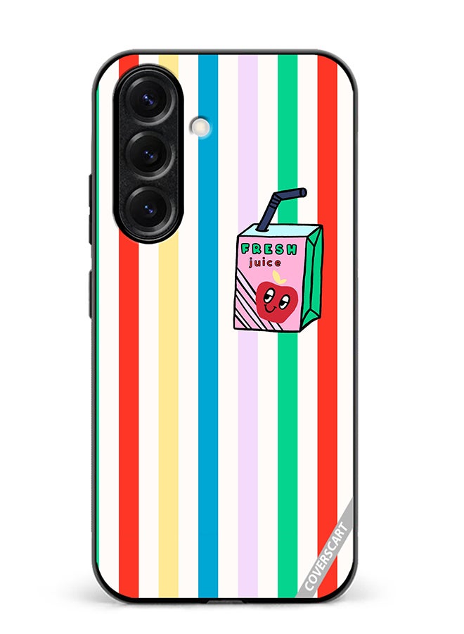 Protective Case Cover For Samsung Galaxy S25 Summer Stripe Fresh Juice Apple Fruit Design Multicolour