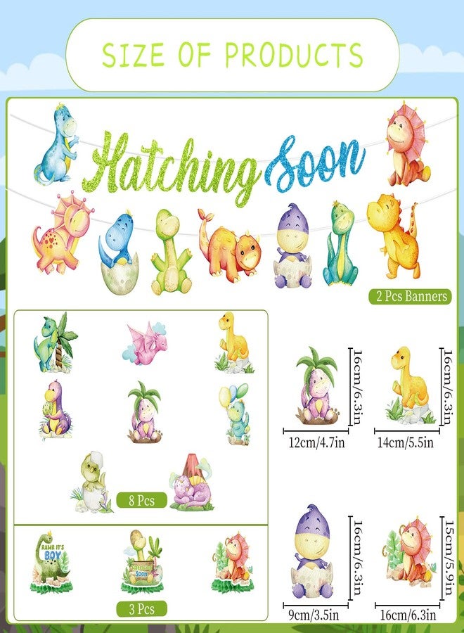 Refavor Dinosaur Baby Shower Decorations, No-DIY Hatching Soon Banners Baby Shower Decorations Boys, Cartoon Dinosaur Hanging Swirls Honeycomb Centerpieces Party Decor - Image 2