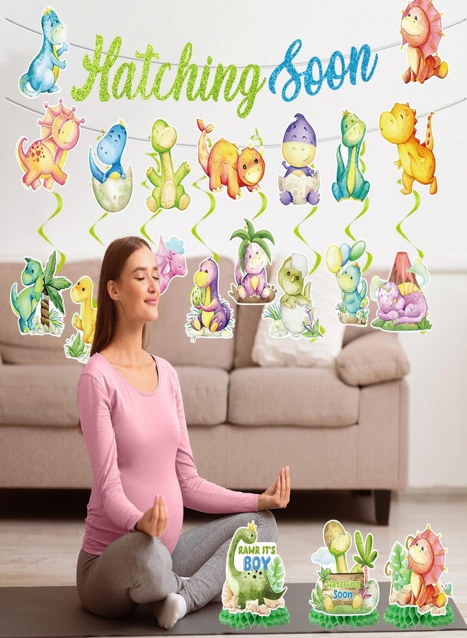 Refavor Dinosaur Baby Shower Decorations, No-DIY Hatching Soon Banners Baby Shower Decorations Boys, Cartoon Dinosaur Hanging Swirls Honeycomb Centerpieces Party Decor - Image 4