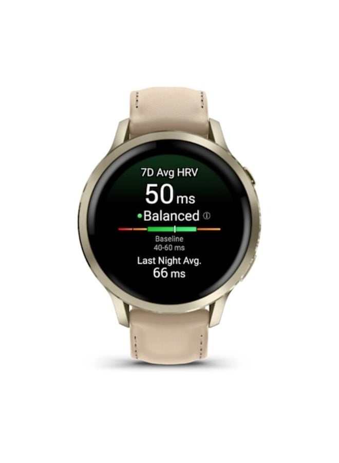GARMIN Venu 4 – 41 mm - Lunar Gold with Bone Silicone Band and Light Sand Leather Band , Upto 10 Days of Battery Life and Bright, Colorful 1.2 Inch Amoled Display , LightweightDesign , iOS and Android compatible Light Sand - Image 2