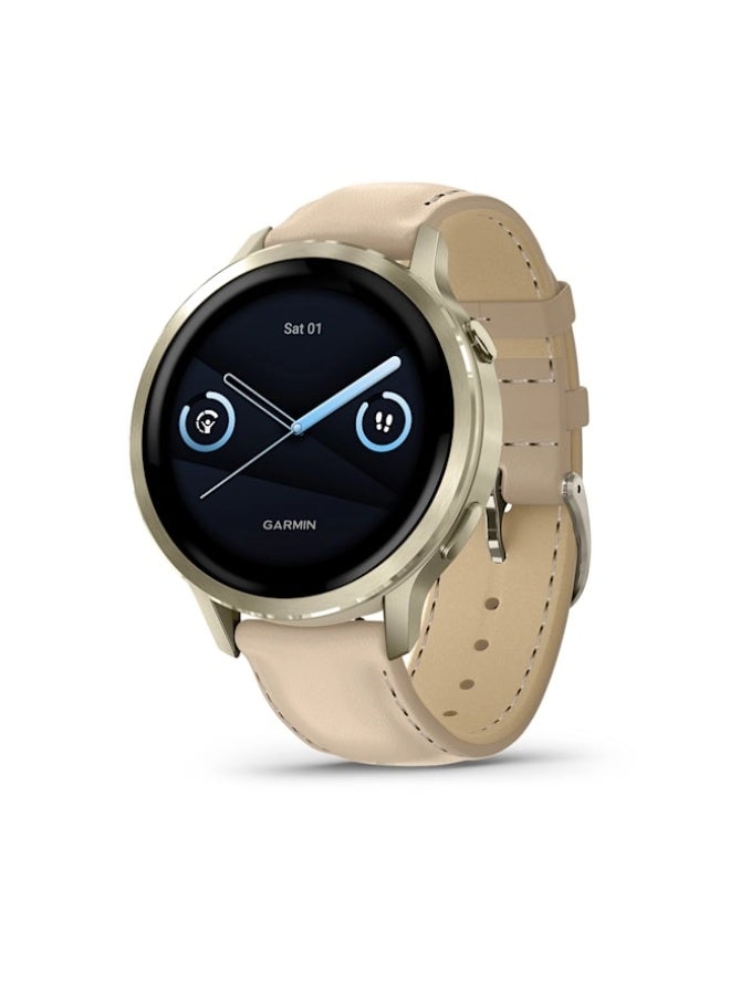 GARMIN Venu 4 – 41 mm - Lunar Gold with Bone Silicone Band and Light Sand Leather Band , Upto 10 Days of Battery Life and Bright, Colorful 1.2 Inch Amoled Display , LightweightDesign , iOS and Android compatible Light Sand - Image 1