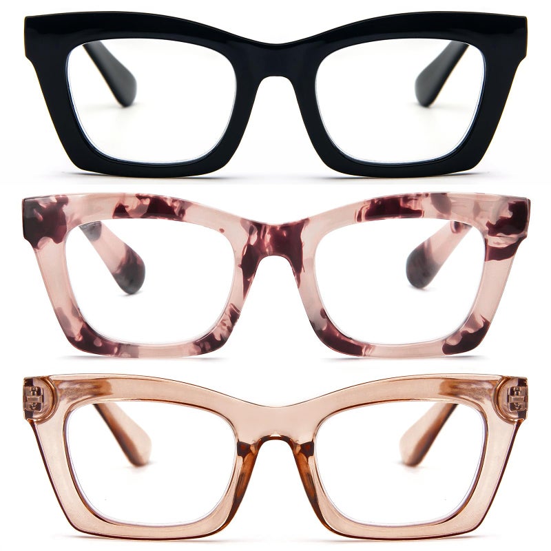 REAVEE 3 Pack Oprah Style Reading Glasses for WomenBlue Light Blocking Cute Oversized Square Computer Readers with Spring Hinge 15