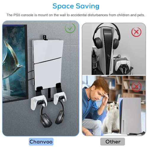 Chanvoo Metal Wall Mount for PS5PS5 Slim PS5 Pro Behind TV Wall Holder Bracket Kit Compatible with PS5PS5 Slim Disc Digital Edition Console Black - Image 3