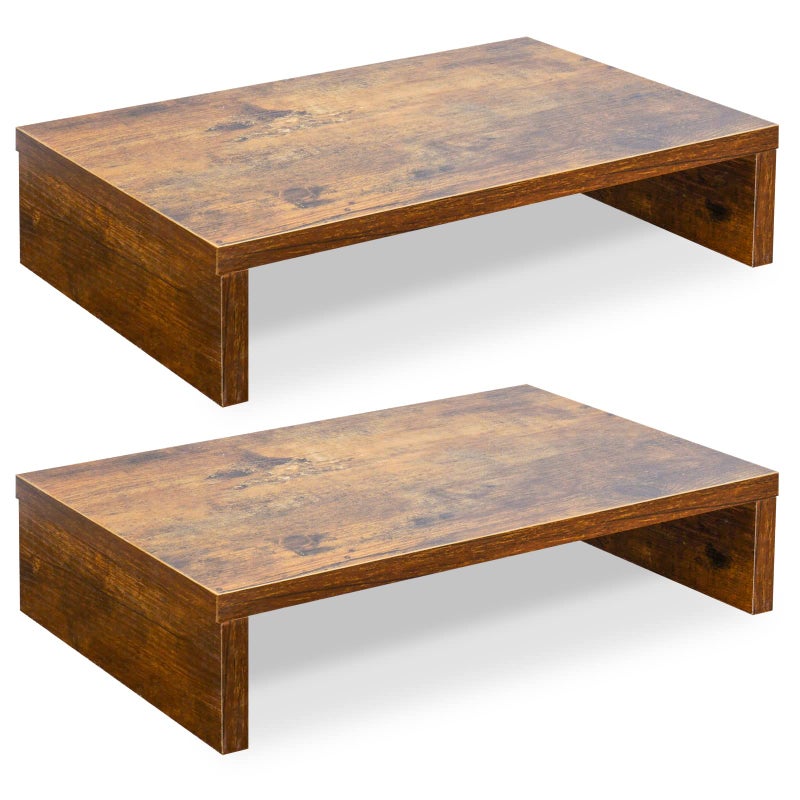 TEAMIX Monitor Riser - 2 Pack, Rustic Brown Wood Adjustable Stand for 2 Monitors/Laptop/PC - Image 1
