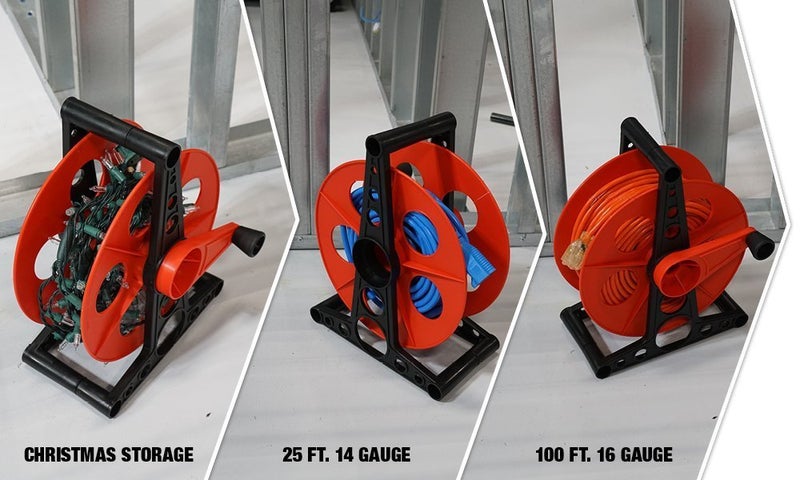 Woods Extension Cord Storage Reel - Holds Up to 150 Feet of 16/3 or 125 Feet of 14/3 Gauge Cord - Tangle-Free Design for Indoor or Outdoor Use - Side-Mounted Crank - Red & Black - Image 3