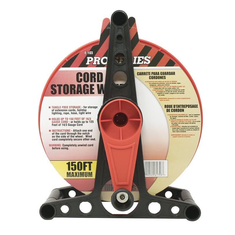 Woods Extension Cord Storage Reel - Holds Up to 150 Feet of 16/3 or 125 Feet of 14/3 Gauge Cord - Tangle-Free Design for Indoor or Outdoor Use - Side-Mounted Crank - Red & Black - Image 2