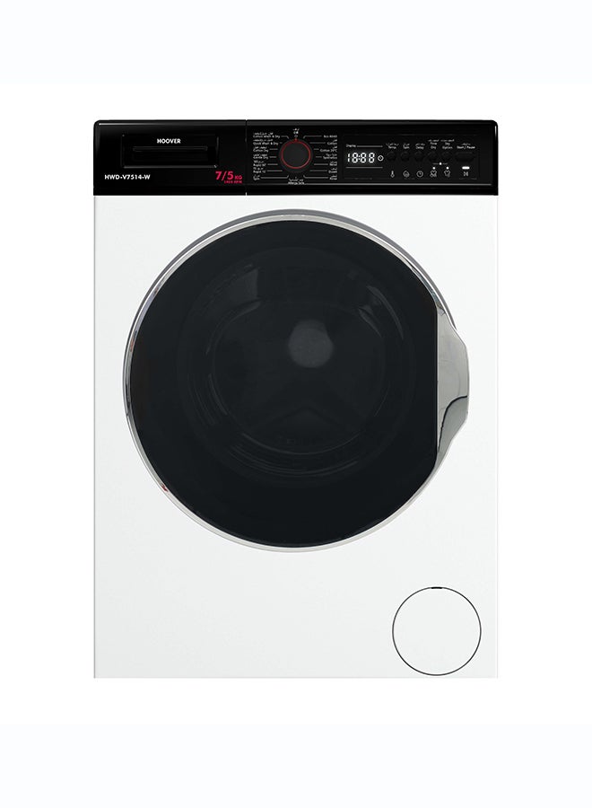 هوفر غسالة ومجفف HWD-V7514-W سعة 7/5 كجم، 1400 دورة في الدقيقة، 15 برنامج، لوحة تحكم دوارة ولمسية، حماية من الفيضانات والرغوة، أسطوانة من الفولاذ المقاوم للصدأ، صنع في تركيا، ضمان لمدة سنة، أبيض - Image 1