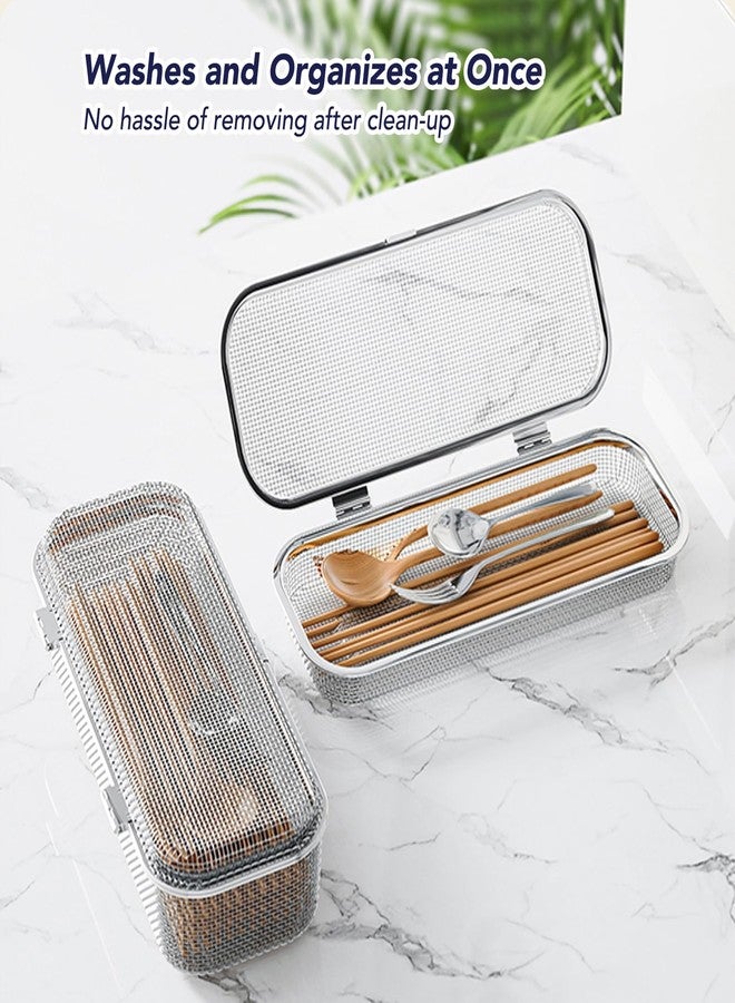 HOZETOKE Dishwasher Basket, 18/8 Food-Grade Stainless Steel Dishwasher Basket for Small Item, Bottle Accessories, Scoops, Forks, Chopsticks Cleaning Basket, Silver - Image 4