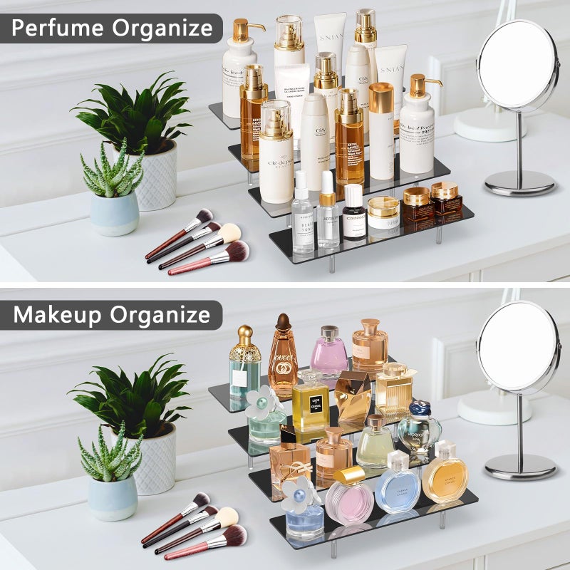 CHONOVO Acrylic Display Stands Risers, Perfume Cologne Organizer, Black 4 Tier Cupcake Stand Riser Shelf Compatible with Funko Pop Figures Food Dessert Makeup Skincare Cosmetics Lotion Organizer (3 PACKS) - Image 5
