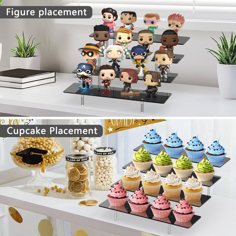 CHONOVO Acrylic Display Stands Risers, Perfume Cologne Organizer, Black 4 Tier Cupcake Stand Riser Shelf Compatible with Funko Pop Figures Food Dessert Makeup Skincare Cosmetics Lotion Organizer (3 PACKS) - Image 4