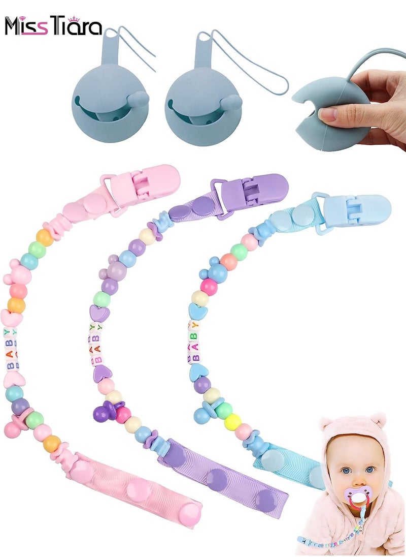 MissTiara - 5 PCS Dummy Clips and Dummy Case Silicone Dummy Holder Case Boys Girl Soother Chain Holder Set Pacifier Case and Dummy Box for Baby Dummies, Nipple Shield Case for Home or Travel - Image 1