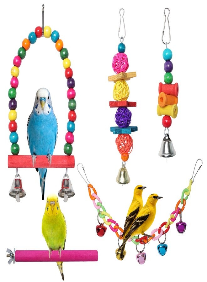 Sdfvsdg Bird Toys for Conures with Colorful Hammock Bird Cage Accessories Wooden Perch Stand Hanging Bell Birds Chewing Toys for Parrot Parakeet Budgerigar Cockatiel Lovebirds - Image 1