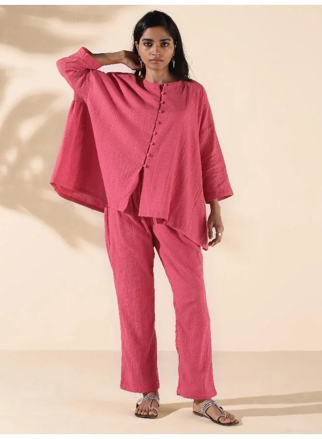 trueBrowns trueBrowns Pink Cotton Dobby Oversized Co-ord Set