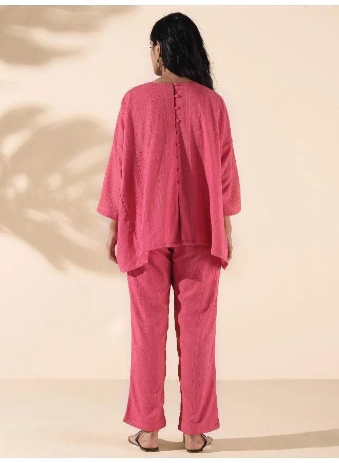 trueBrowns trueBrowns Pink Cotton Dobby Oversized Co-ord Set