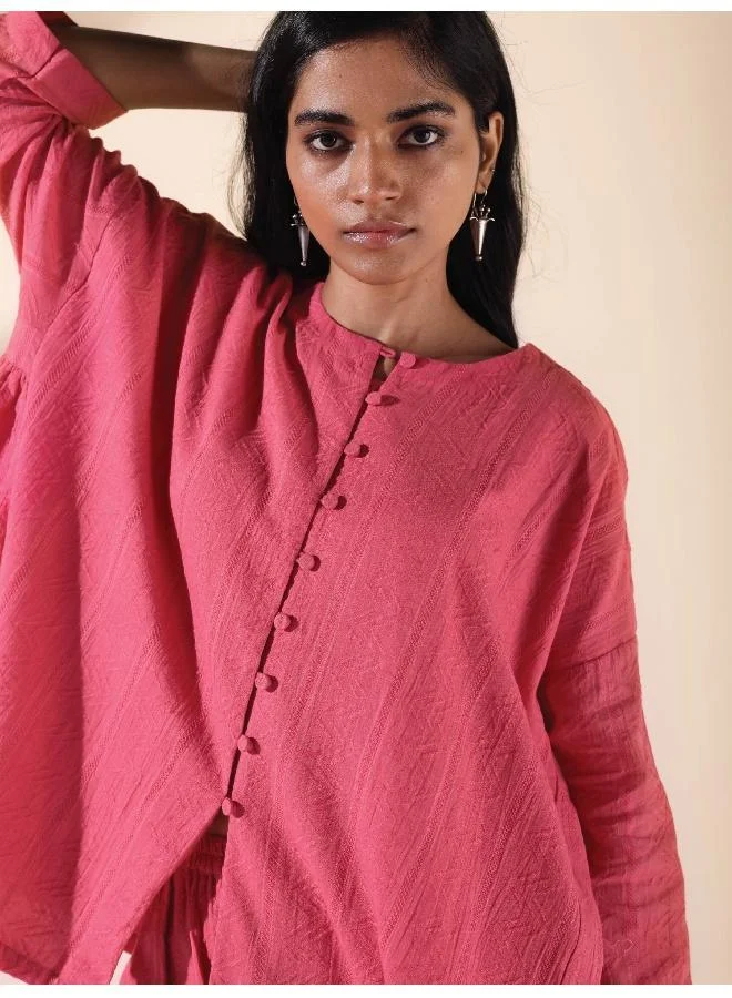 trueBrowns trueBrowns Pink Cotton Dobby Oversized Co-ord Set