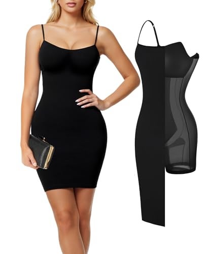 Popilush Cocktail Dresses for Women Tummy Control Club Dress Shapewear Mini Dress Dinner Date Night Bodycon Black - Image 1