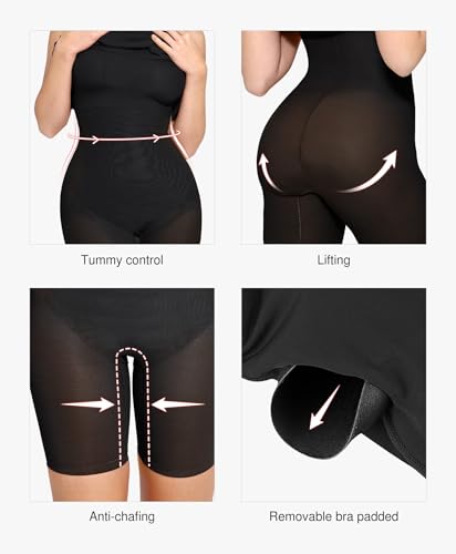 Popilush Cocktail Dresses for Women Tummy Control Club Dress Shapewear Mini Dress Dinner Date Night Bodycon Black - Image 3