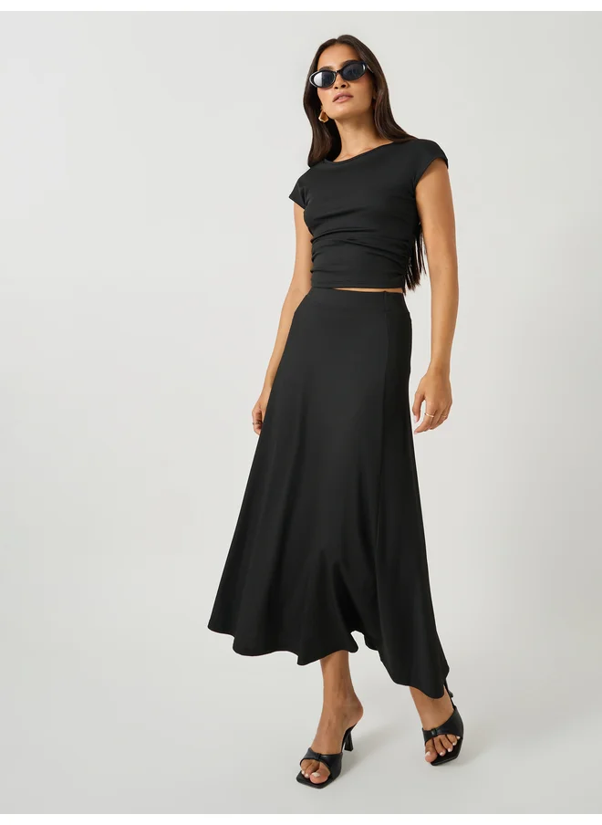 Styli Styli Ribbed Short Sleeve Fitted Top and A-Line Skirt Co-Ords