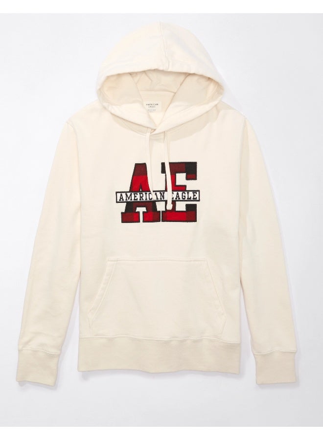 Plaid Applique Graphic Drawstring Pullover Hoodie
